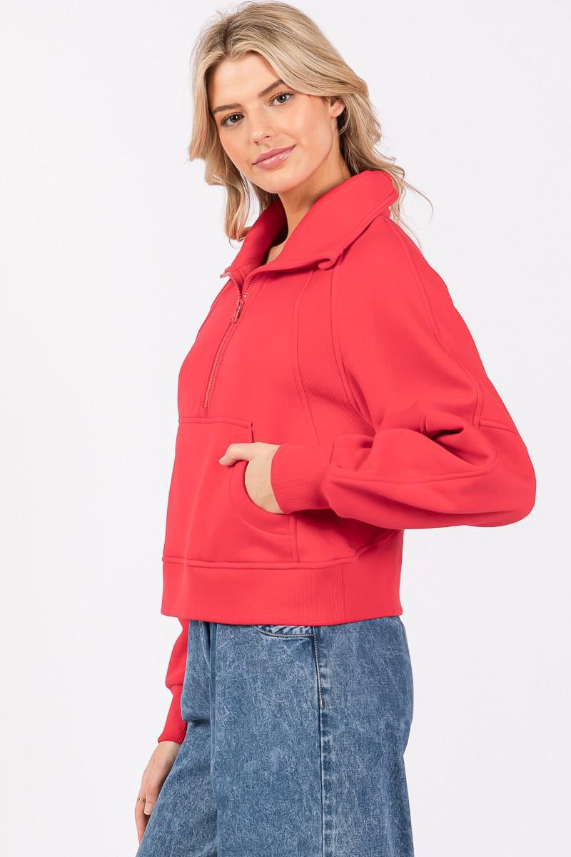 Red Half Zip Funnel Neck