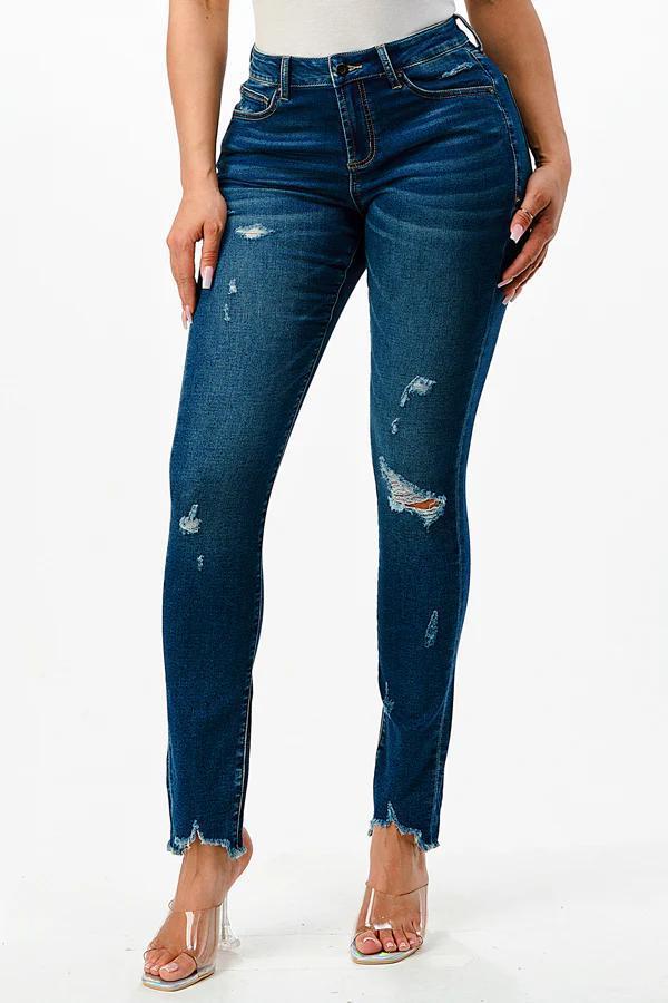Distressed Mid Rise Skinny Jean