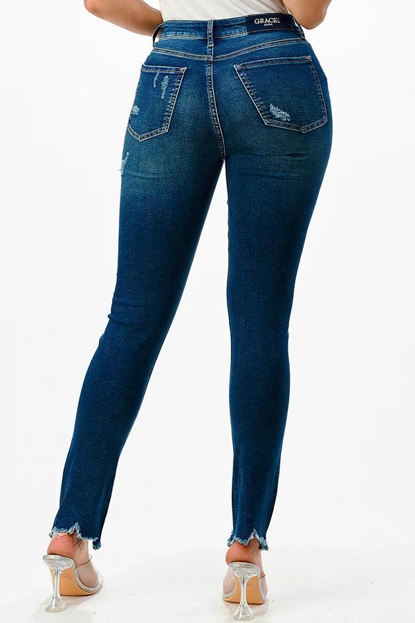 Distressed Mid Rise Skinny Jean