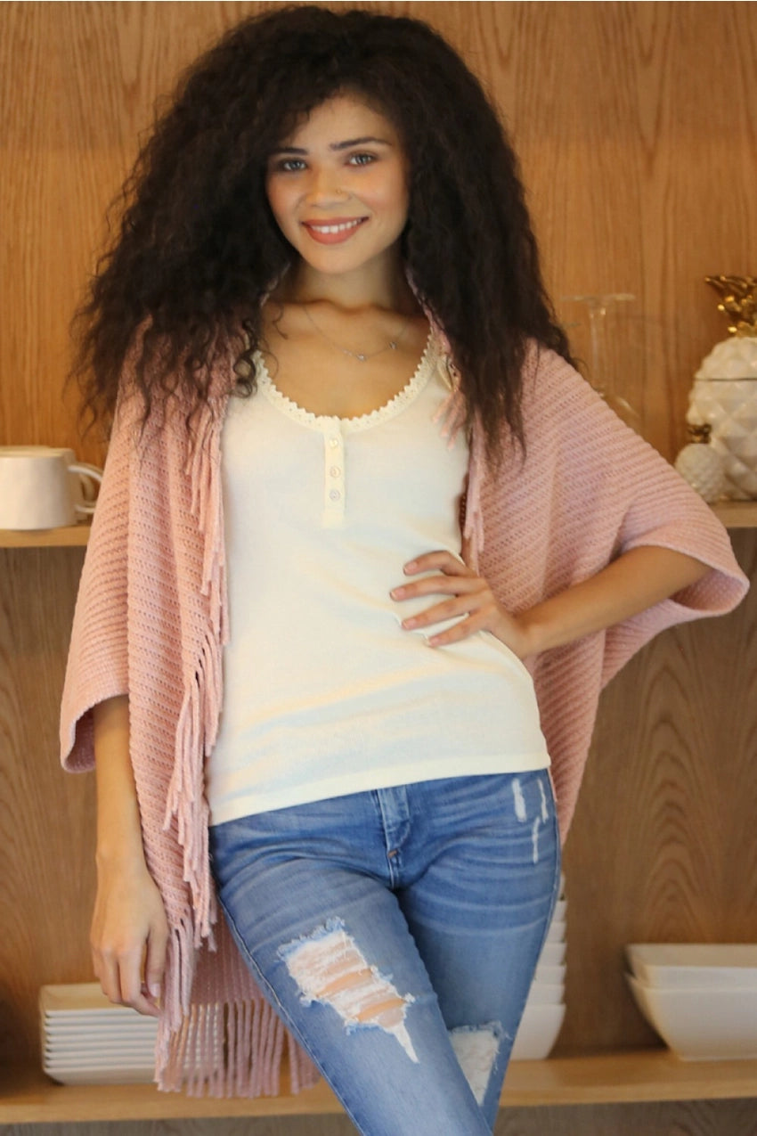Ivory Lace Trim Rib Knit Tank