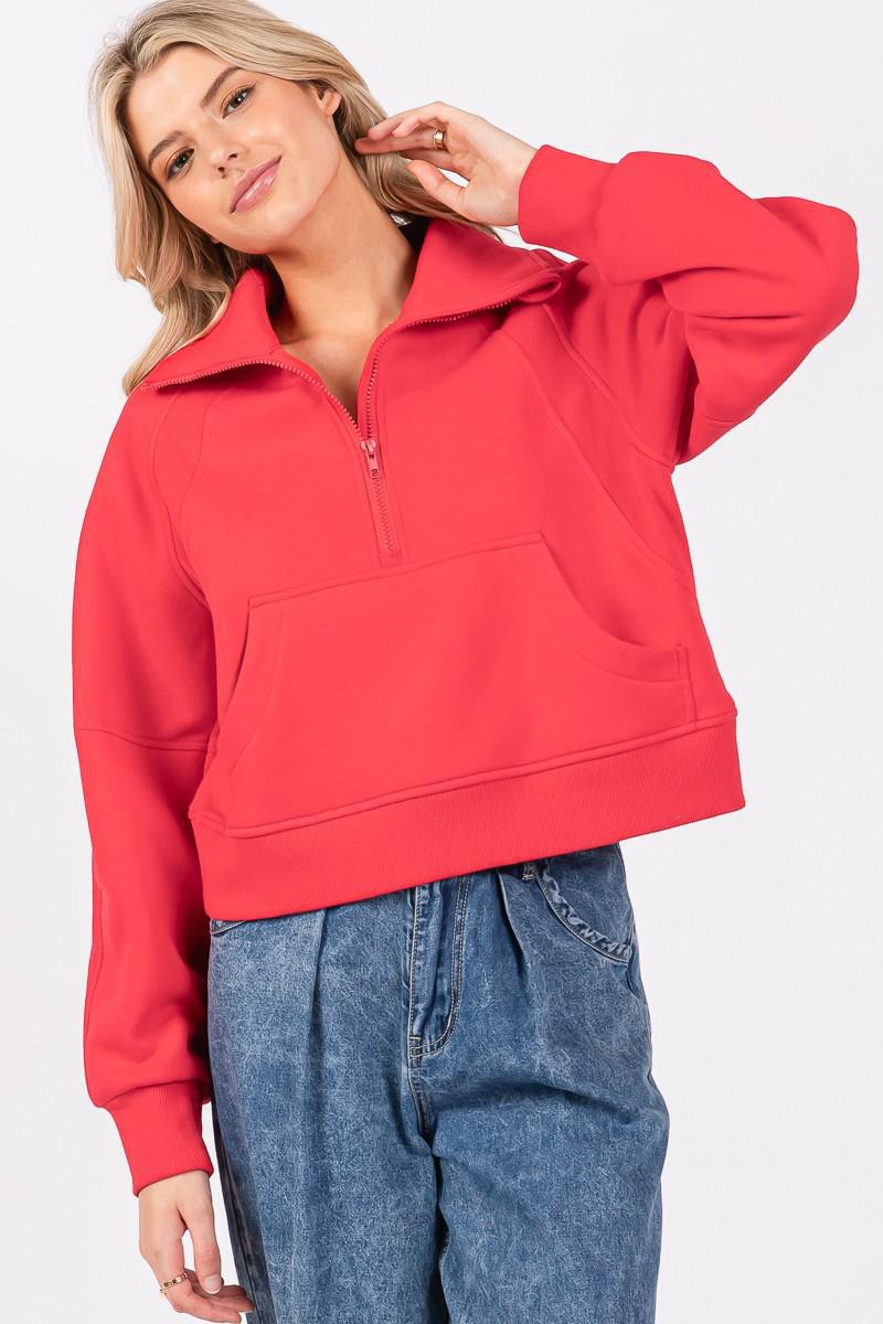 Red Half Zip Funnel Neck