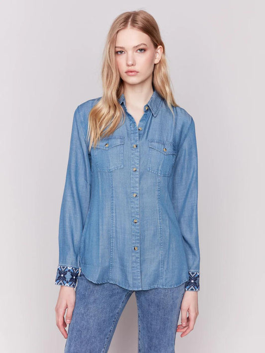 Denim Embroidered Cuff Shirt