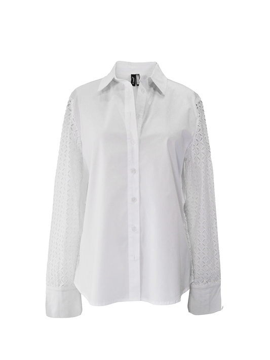 White Eyelet Button Up Top