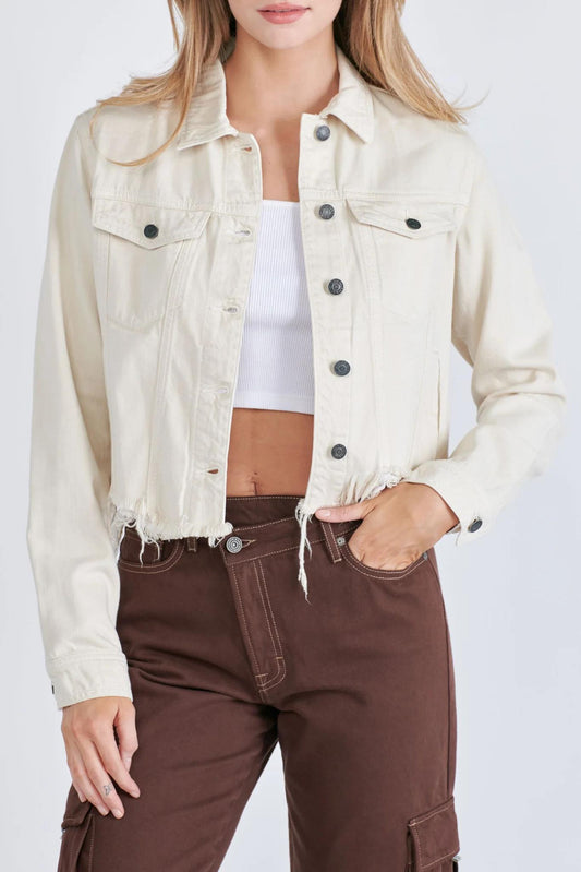 Cream Frayed Fitted Jacket