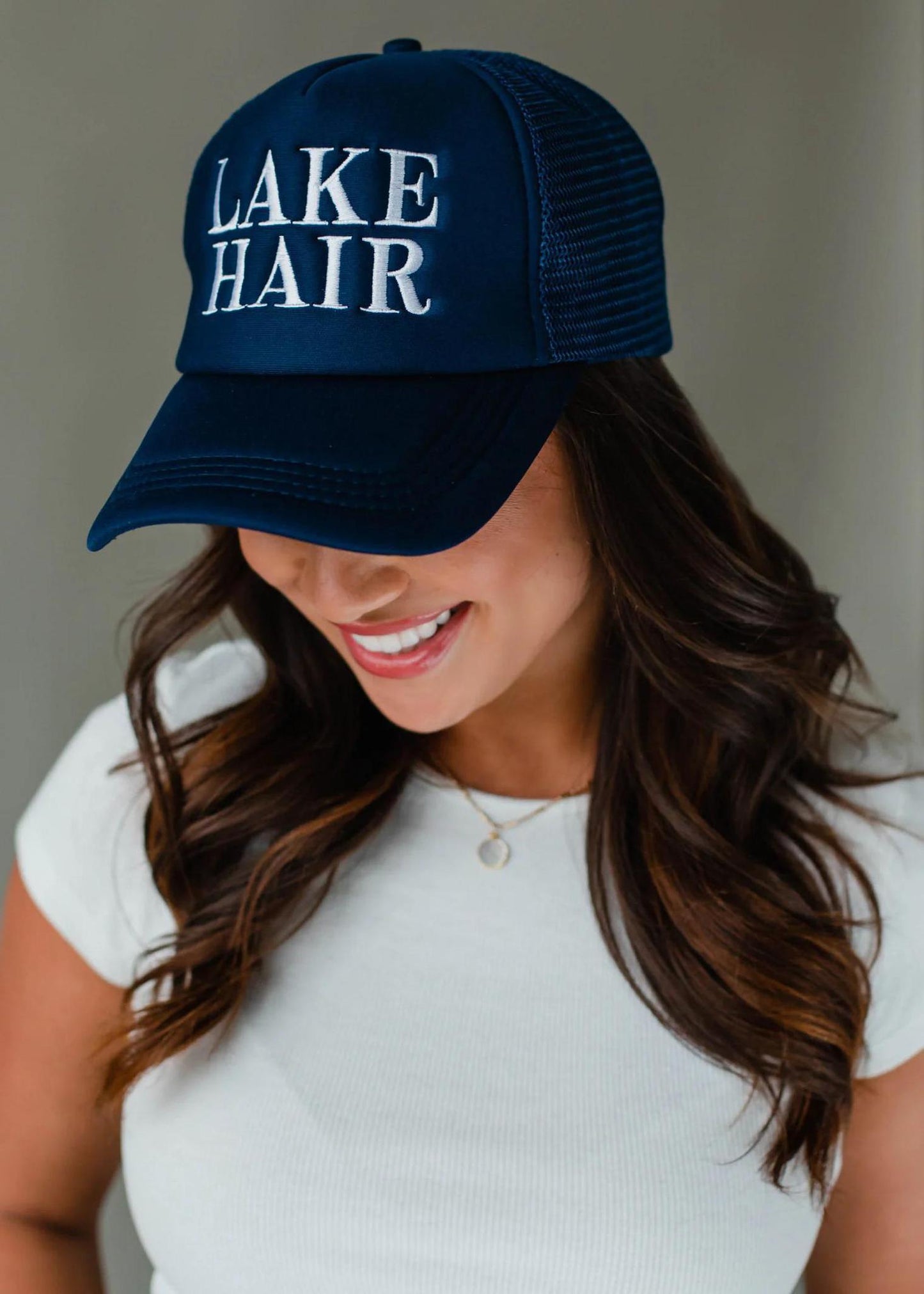 Navy Lake Hair Trucker Hat