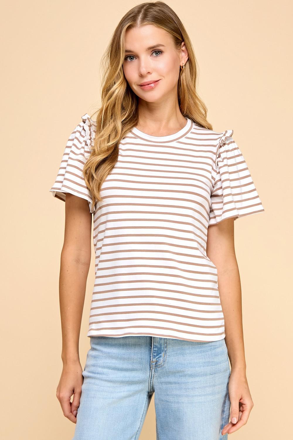 White Taupe Ruffle Sleeve Top