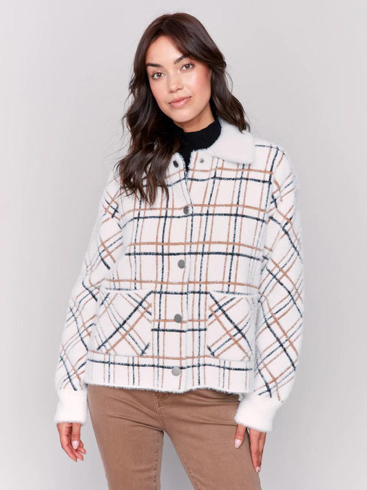 Short Plaid Knit Jacket