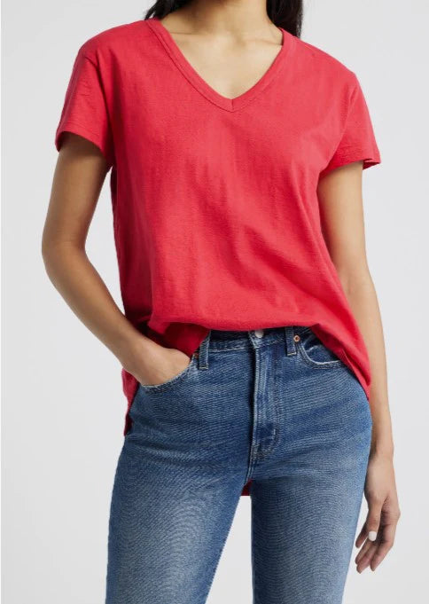 Red V-neck tee